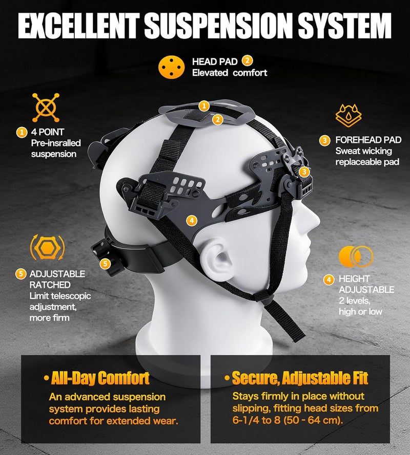 AnTools White Cap Style Hard Hat, OSHA Construction Work Approved, 4-Point Adjustable Suspension, ANSI Z89.1 - Image 3